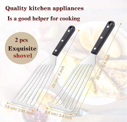 2 Pieces Stainless Steel Kitchen Utensil Sets Non Stick Metal Slotted Spatula