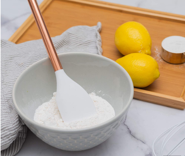 Silicone blanc et batteries de cuisine de cuivre pour la cuisson moderne et servir, ustensiles servants acier-cuivre inoxydables spatule idéale
